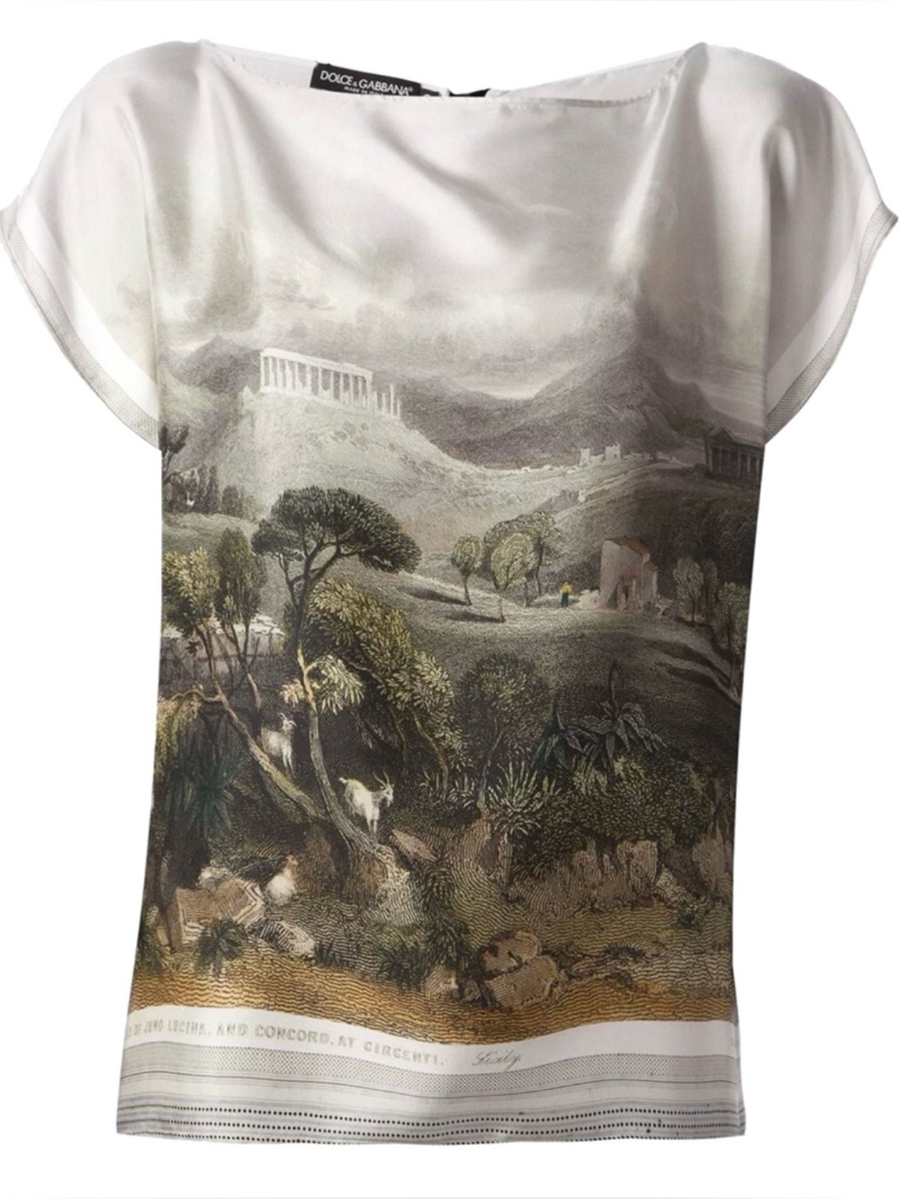 Dolce & Gabbana Silk Sicily Temple Landscape Print Blouse Top IT 38